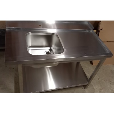 nerez stůl s dřezem 1200x750 mm k průchozí myčce pravý - skladem