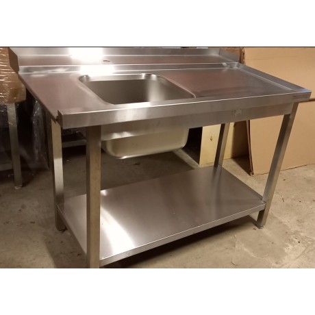 nerez stůl s dřezem 1200x750 mm k průchozí myčce pravý - skladem