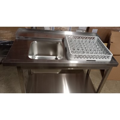 nerez stůl s dřezem 1200x750 mm k průchozí myčce pravý - skladem