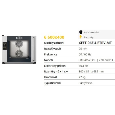 trouby Unox XEFT Stefania na 3 plechy 460x330 mm -BakerLux