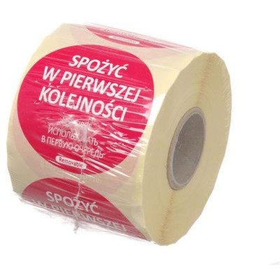 Nálepka pro opakované použití v oblasti bezpečnosti potravin – „POUŽIJTE NEJPRVE“, HENDI, 500 ks v roli, ⌀50mm