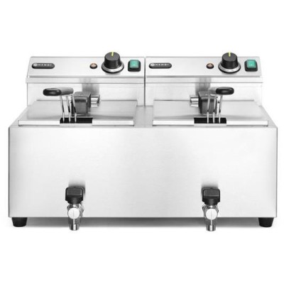 Ruční fritéza s vypouštěcím kohoutem, 2 × 8 l, HENDI, Profi Line, 16L, 230V/7000W, 610x515x(H)369mm