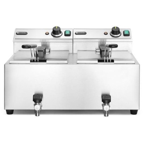 Ruční fritéza s vypouštěcím kohoutem, 2 × 8 l, HENDI, Profi Line, 16L, 230V/7000W, 610x515x(H)369mm