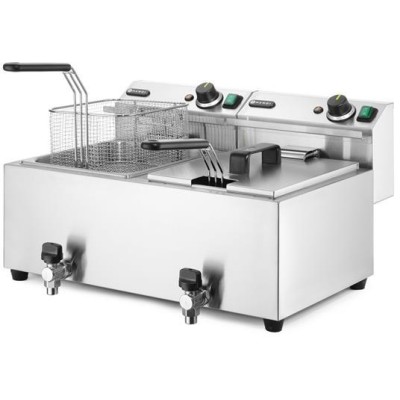Ruční fritéza s vypouštěcím kohoutem, 2 × 8 l, HENDI, Profi Line, 16L, 230V/7000W, 610x515x(H)369mm