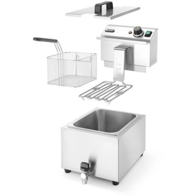 Ruční fritéza s vypouštěcím kohoutem, 8 l, HENDI, Profi Line, 8L, Světle šedá, 230V/3500W, 305x515x(H)354mm