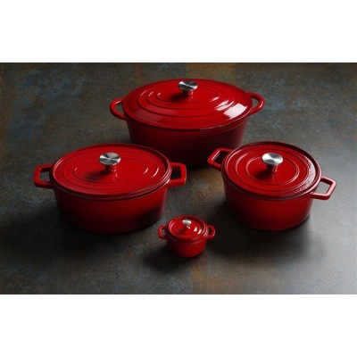 Litinový kastrol smaltovaný, HENDI, 3,7L, Červená, 317x240x(H)105mm