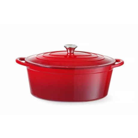 Litinový kastrol smaltovaný, HENDI, 6,88L, Červená, 405x255x(H)134mm