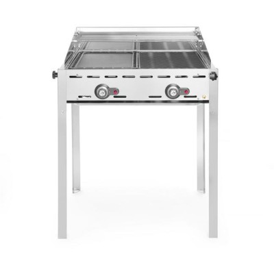 Plynový gril Green Fire 2 hořáky, HENDI, Profi Line, Smaltovaná litinová plotýnka a mřížka o velikosti GN 1/1, 11,6kW, 740x615x(