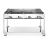 Plynový gril Green Fire 4 hořáky, HENDI, Profi Line, na kolové základně, Světle šedá, 22kW, 1400x612x(H)825mm