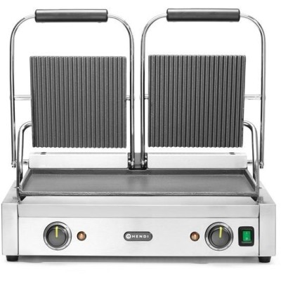 Kontaktní gril - double verze, HENDI, vroubkovaná horní, hladká spodní část, 230V/3600W, 570x395x(H)510mm
