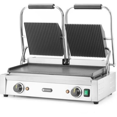 Kontaktní gril - double verze, HENDI, vroubkovaná horní, hladká spodní část, 230V/3600W, 570x395x(H)510mm