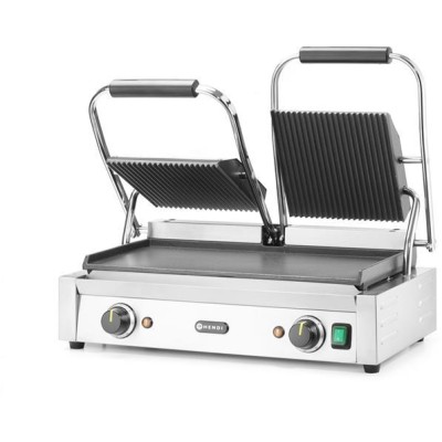 Kontaktní gril - double verze, HENDI, vroubkovaná horní, hladká spodní část, 230V/3600W, 570x395x(H)510mm