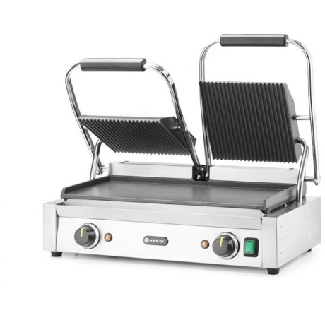 Kontaktní gril - double verze, HENDI, vroubkovaná horní, hladká spodní část, 230V/3600W, 570x395x(H)510mm