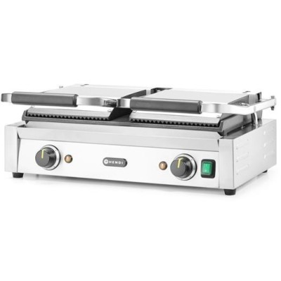 Kontaktní gril - double verze, HENDI, vroubkovaná horní, hladká spodní část, 230V/3600W, 570x395x(H)510mm