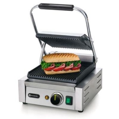 Kontaktní gril - single verze, HENDI, horní i spodní část vroubkovaná, 230V/1800W, 310x426x(H)210mm