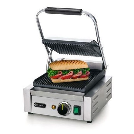 Kontaktní gril - single verze, HENDI, horní i spodní část vroubkovaná, 230V/1800W, 310x426x(H)210mm