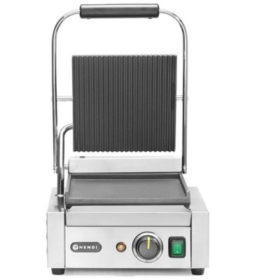 Kontaktní gril - single verze, HENDI, vroubkovaná horní, hladká spodní část, 230V/1800W, 310x400x(H)210mm