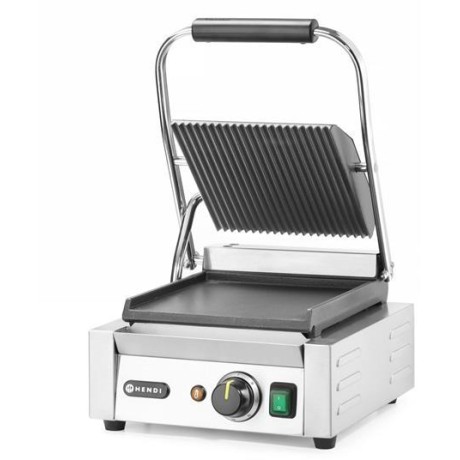 Kontaktní gril - single verze, HENDI, vroubkovaná horní, hladká spodní část, 230V/1800W, 310x400x(H)210mm