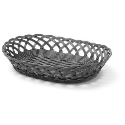 Košík pletený, HENDI, oválný, Černá, 320x230x(H)55mm