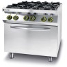 Plynový sporák se 4 hořáky a konvektomatem GN 1/1, HENDI, Kitchen Line, 230V/3000W, 19kW, 800x722x(H)900mm