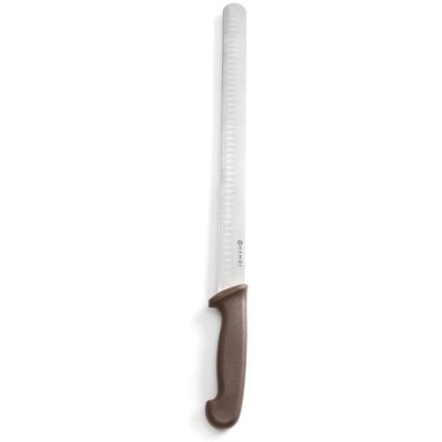 Nůž na šunku a kebab s vroubkovanou čepelí, HENDI, Hnědá, (L)490mm