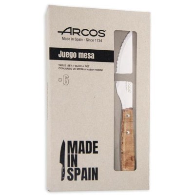 Steakový nůž - sada 6 ks, série FOREST, Arcos, Světlé dřevo, 6 ks, (L)220mm
