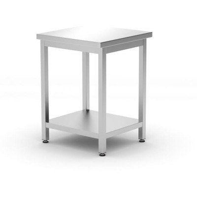 Centrální stůl s policí – přišroubovaný, hloubka 600 mm, HENDI, Budget Line, 600x600x(H)850mm