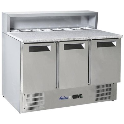 třídveřový chladicí stůl s horní deskou a žulovou pracovní deskou, Arktic, 1365x700x(H)1070mm