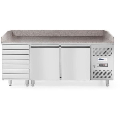 Dvoudveřový chlazený pizza stůl se 7 zásuvkami a žulovou pracovní deskou, Arktic, 250L, 230V/250W, 2020x802x(H)1000mm
