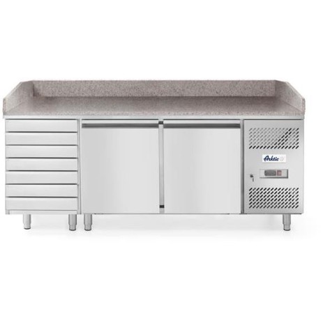 Dvoudveřový chlazený pizza stůl se 7 zásuvkami a žulovou pracovní deskou, Arktic, 250L, 230V/250W, 2020x802x(H)1000mm