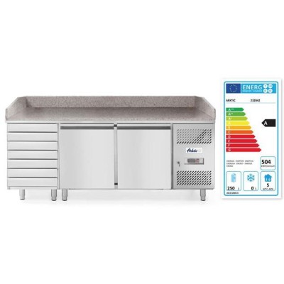 Dvoudveřový chlazený pizza stůl se 7 zásuvkami a žulovou pracovní deskou, Arktic, 250L, 230V/250W, 2020x802x(H)1000mm