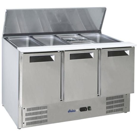 Třídveřový chlazený salátový stůl s odklápěcím víkem, Arktic, 368L, 230V/155W, 1365x700x(H)860mm