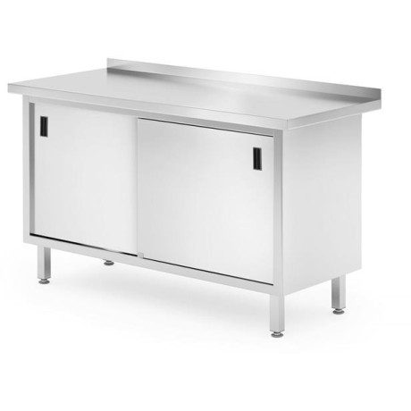 Pracovní stůl se skříňkou, posuvná dvířka – svařovaný, HENDI, Profi Line, 1400x600x(H)850mm