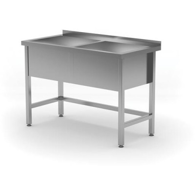 Stůl s dvojitým dřezem – svařovaný, hloubka 600 mm, výška komory 300 mm, HENDI, Profi Line, 1200x600x(H)850mm