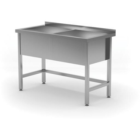Stůl s dvojitým dřezem – svařovaný, hloubka 600 mm, výška komory 300 mm, HENDI, Profi Line, 1200x600x(H)850mm