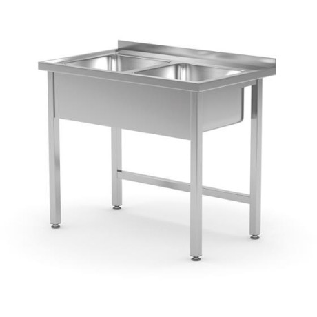 Stůl se 2 dřezy – svařovaný, HENDI, Kitchen Line, 1000x600x(H)850mm
