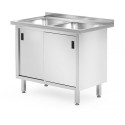 Stůl se 2 dřezy, skříň – svařovaná, s posuvnými dveřmi, HENDI, Profi Line, 1000x600x(H)850mm