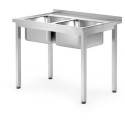 Stůl se 2 dřezy – přišroubovaný, hloubka 700 mm, HENDI, Kitchen Line, 1000x700x(H)850mm