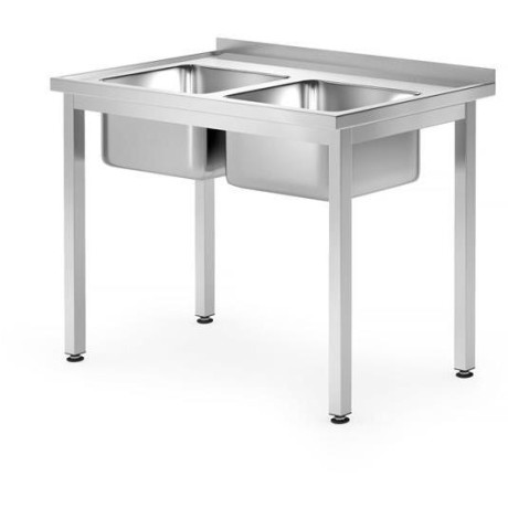 Stůl se 2 dřezy – přišroubovaný, hloubka 700 mm, HENDI, Kitchen Line, 1000x700x(H)850mm