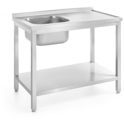Dřezový stůl s policí – přišroubovaný, hloubka 600 mm, HENDI, Kitchen Line, Levá strana, 1000x600x(H)850mm