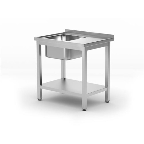 Dřezový stůl s policí – přišroubovaný, hloubka 600 mm, HENDI, Kitchen Line, Levá strana, 800x600x(H)850mm