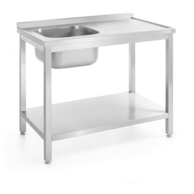 Dřezový stůl s policí – přišroubovaný, hloubka 700 mm, HENDI, Kitchen Line, Vlevo, 1000x700x(H)850mm