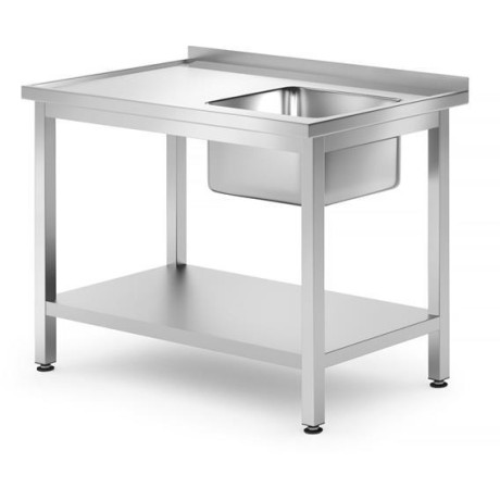 Dřezový stůl s policí – přišroubovaný, hloubka 700 mm, HENDI, Kitchen Line, vpravo, 1000x700x(H)850mm