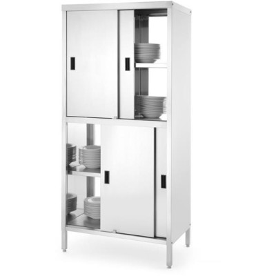 Průchozí skříňka s přepážkou a posuvnými dveřmi – přišroubovaná, HENDI, Kitchen Line, 800x500x(H)1800mm