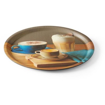 Servírovací podnos, protiskluzový, kulatý, s potiskem, HENDI, tasty coffee, ⌀380x(H)15mm