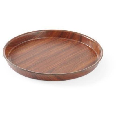 Tác servírovací laminovaný, protiskluzový, kulatý s vysokým okrajem, AmerBox, Mahagon, ⌀360x(H)30mm