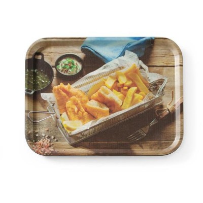 Servírovací podnos, protiskluzový, obdélný, s potiskem, HENDI, tasty fish & chips, 330x430mm