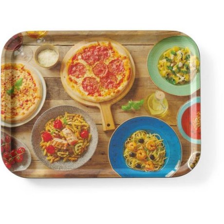 Servírovací podnos, protiskluzový, obdélný, s potiskem, HENDI, tasty pizza & pasta, 330x430mm