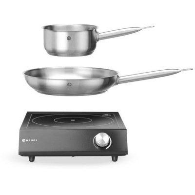 Sada: Indukční vařič 3500W + pánev + pánev na smažení, HENDI, Černá, 220-240V/3500W, 320x395x(H)95mm
