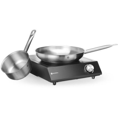 Sada: Indukční vařič 3500W + pánev + pánev na smažení, HENDI, Černá, 220-240V/3500W, 320x395x(H)95mm